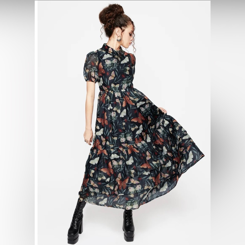 Disturbia Mariposa Puff Sleeve Organza Maxi Dress
